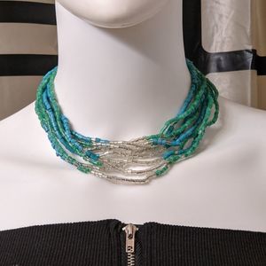 Elegant Silver and Turquoise Multi-Strand Necklace